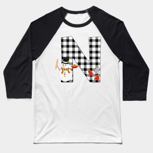 BW Buffalo Checks Pattern Monogram N | Snowman Baseball T-Shirt